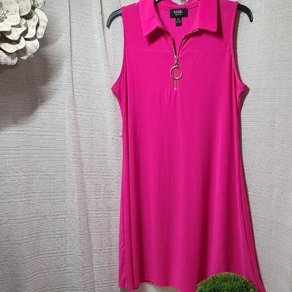 MSK | Dresses | Vibrant Pink Magenta Dress Sleeveless Polo Midi By Msk Nwot 